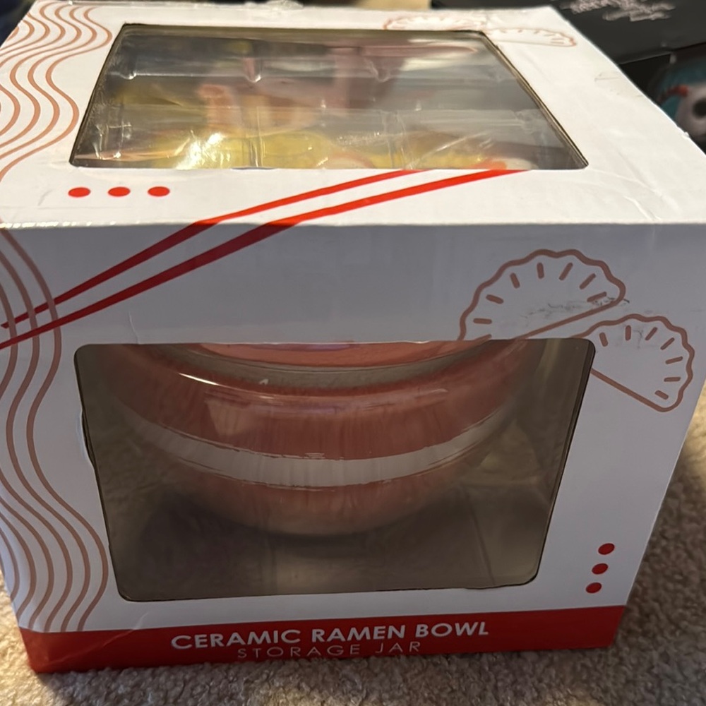 Ceramic Ramen Bowl Storage Jar - Red and White